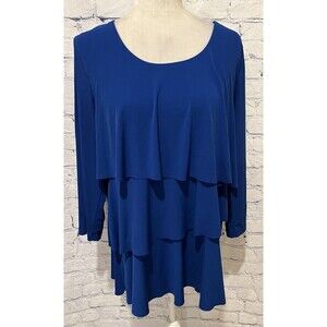 Susan Graver QVC Liquid Knit Tiered 3/4 Sleeves Royal Blue Size Large